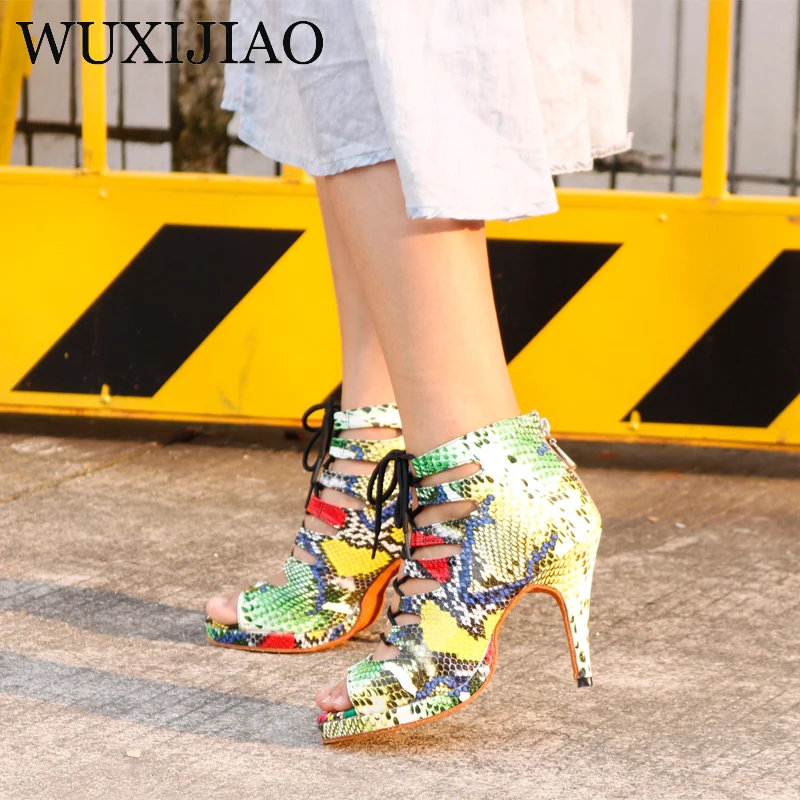 WUXIJIAO dance shoes for women Latin dance shoes trend snake texture Salsa dance shoes HEEL5CM-10CM