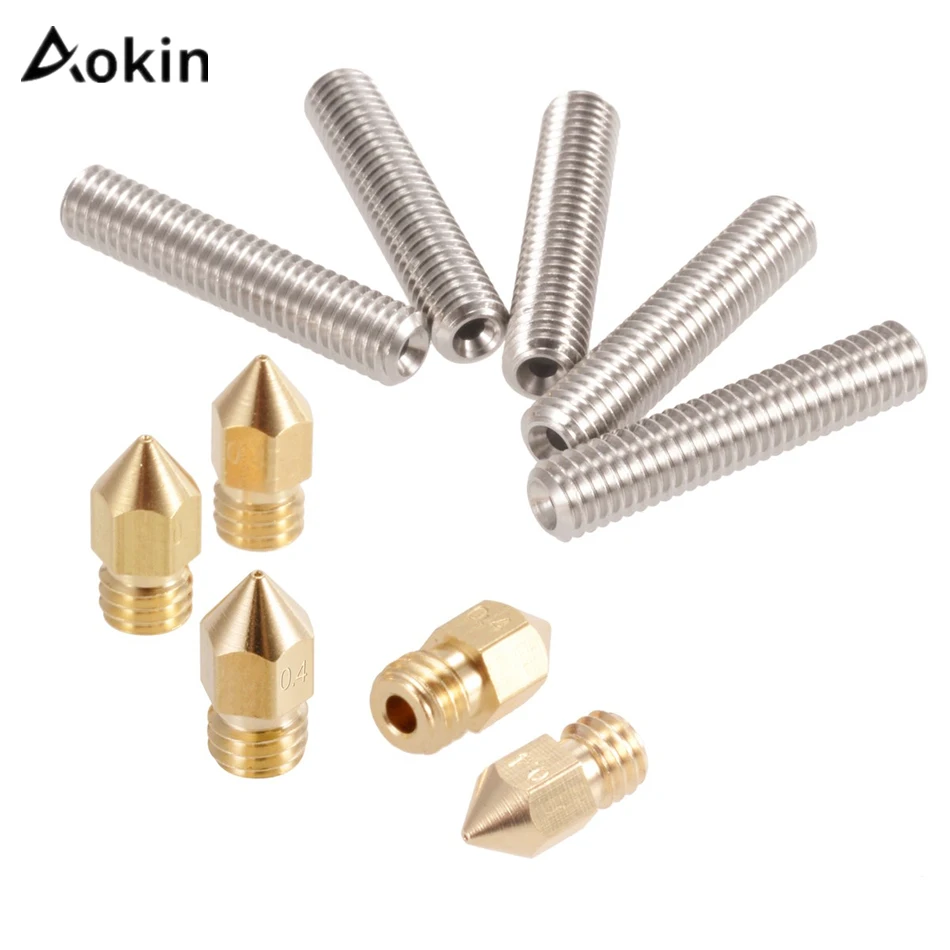 Aokin 5pcs 3D Printer 30MM Length Extruder 1.75mm Tube 0.4mm Brass Extruder Nozzle Print Heads For A8 and MK8 Makerbot Reprap