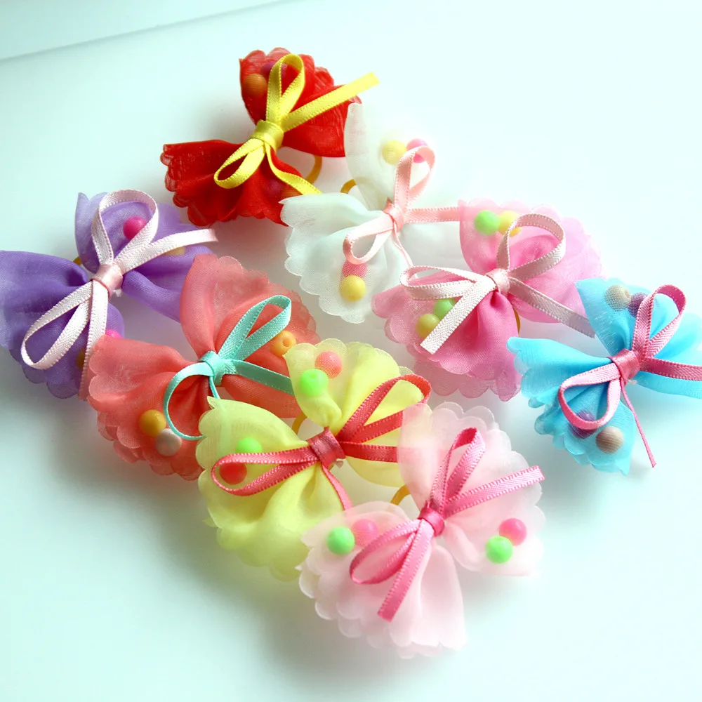 10pcs Pet hair bows Cute Chiffon dog bows Rubber bands dog hair accessories Pet grooming products Gift