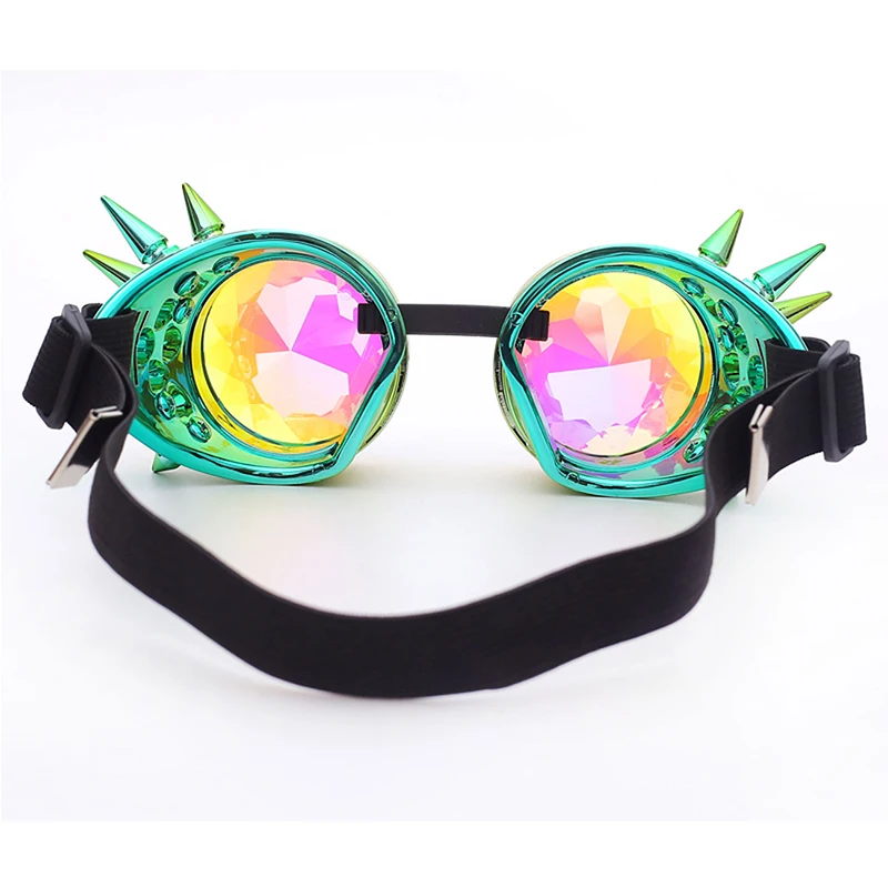 Hotselling Kaleidoscope Rainbow Glasses Crystal Lenses Men Women Rivet Steampunk Goggles Cosplay Vintage Gothic Eyewear