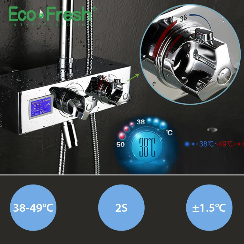 Ecofresh luxury bathroom smart shower head thermostatic rainfall shower set thermostatic mixing valve shower system