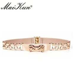 Maikun Elastic Belts for Women Stretchy Chain Bowknot Female Belt Golden Women Belt