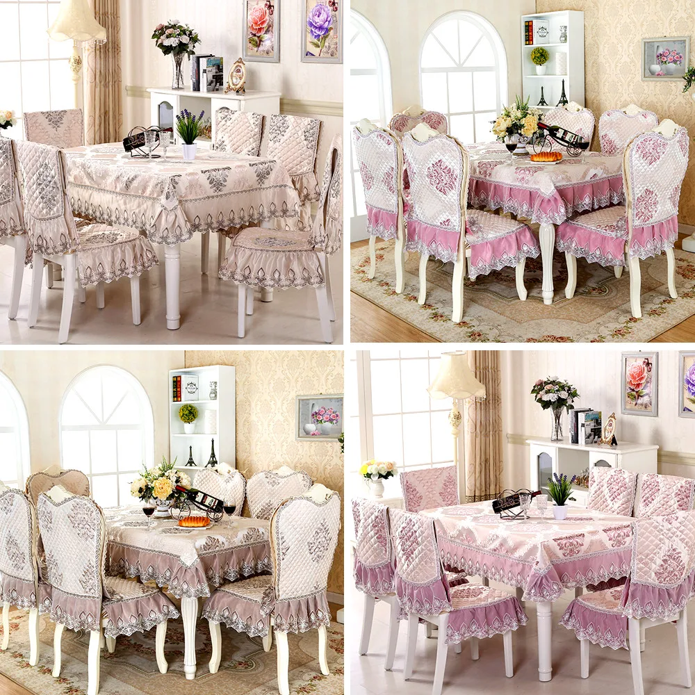 

High Quality European Jacquard Dining Tablecloth Chair Cover Rectangle Lace Table Cloth Cushion Kitchen Table Decoration