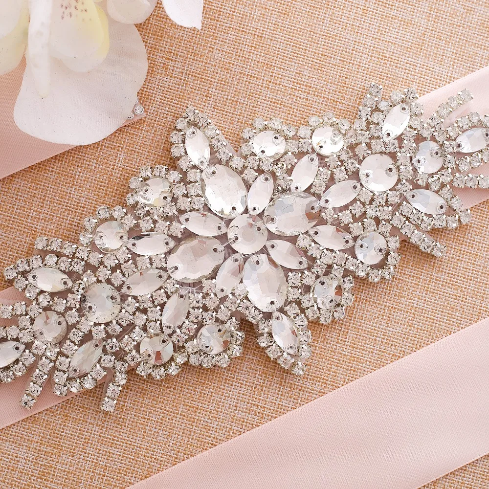 SESTHFAR Beads Bridal Belt Sash Crystal Wedding Sash Rhinestones Wedding Belt Rose Gold For Women Evening Dresses