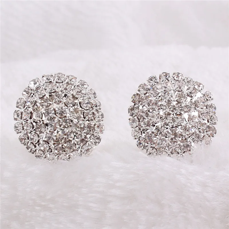 Grace Jun  New Fashion Bridal Rhinestone Large Round  Clip on Earring No Pierced for Women Elegant Statement Earrings