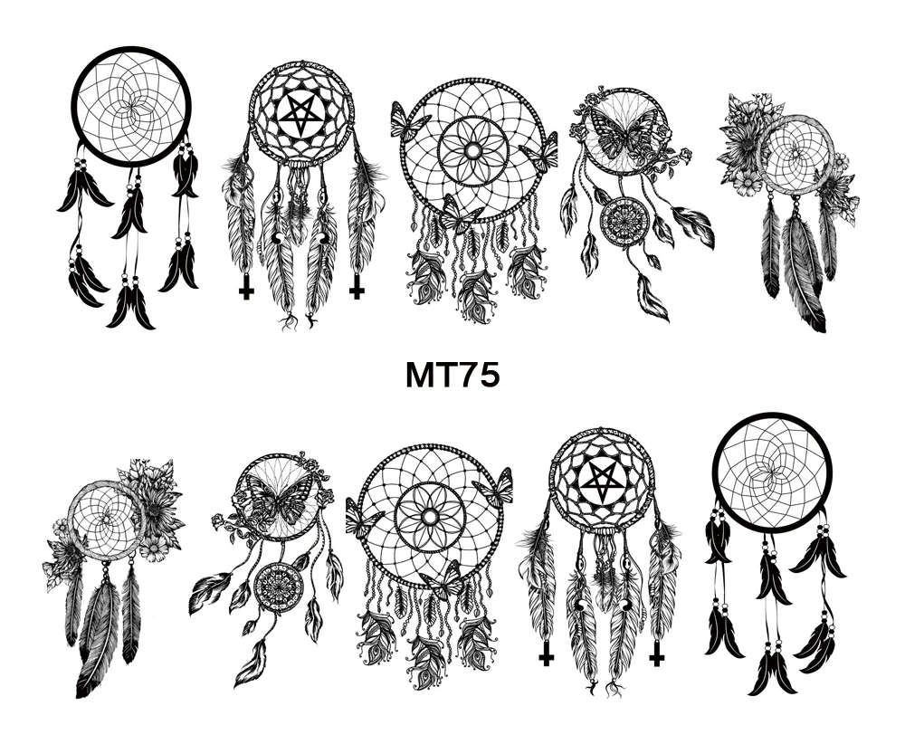 Art Nail MT75 Full Cover Indian Black Dream Catcher Nail Art Water Sticker Decal For Nail Art Tattoo Tips DIY Nail Tool