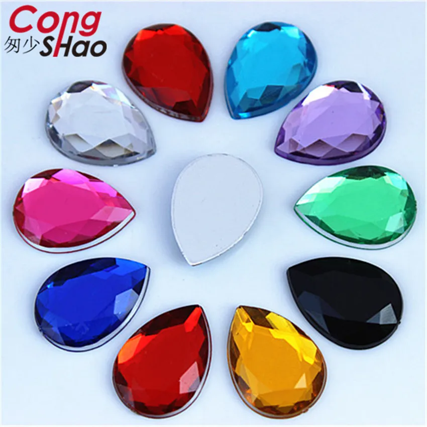 Cong Shao 50pcs 13*18mm Colorful Acrylic Rhinestone Flat Back Drop Shape Stones And Crystals Clothing Crafts Accessories WC452