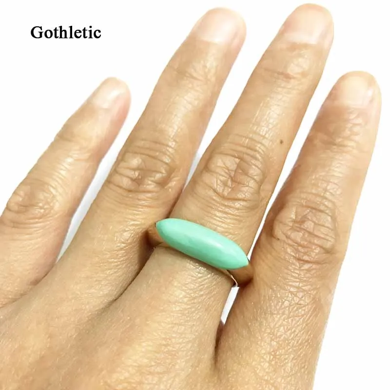 Gothletic Green Enamel Engagement Rings for Women Gold-color Metal Fingure Ring Fashion Summer Jewelry for Party Girls Gift