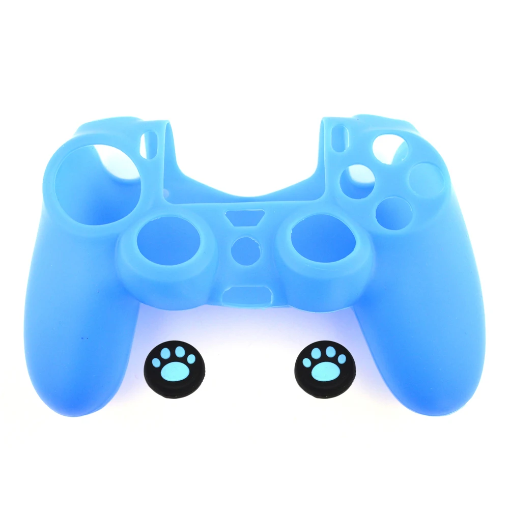 2 في 1 غطاء من مطاط السيليكون الناعم لجهاز بلاي ستيشن 4 PS4 وحدة تحكم الجلد + 2 قطعة قبعات سيليكون عصا التحكم