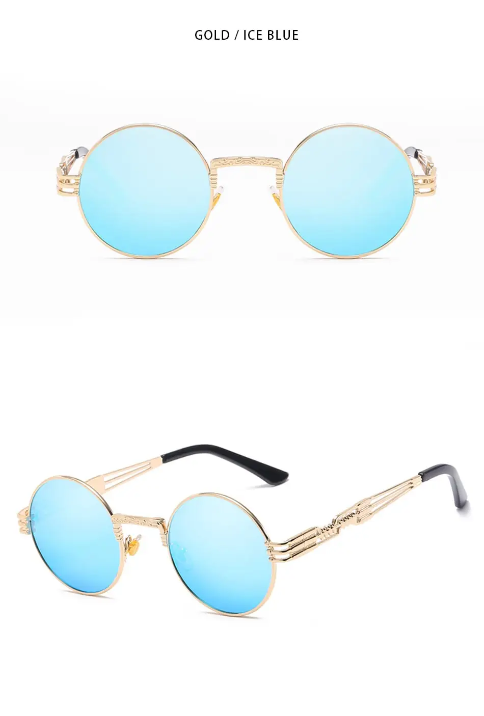 Neue Mode Retro Steampunk Runde Metall Sonnenbrille für Männer Frauen Doppel Frühling Bein Bunte Brillen Punk Gläser UV400 – Detail 15