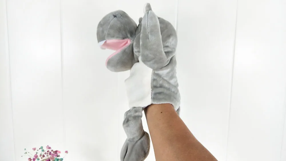 Marionnette à main en peluche pour enfants, gros hippopotame gris