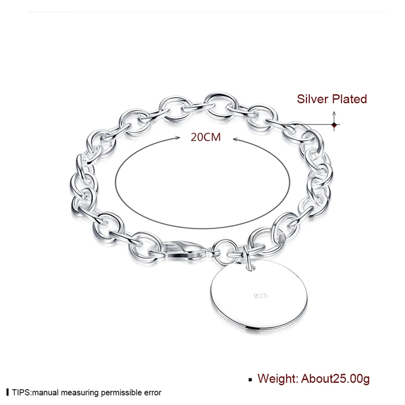 DOTEFFIL 925 Sterling Silver Circle Tag Bracelet Woman Fashion Wedding Engagement Party Jewelry