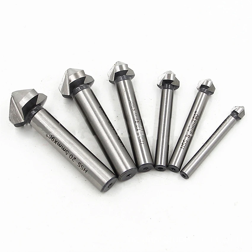 6pcs/set Three-blade High Speed Steel Chamfer Cutting Tool Woodworking Milling Cutter Countersink Drill Bit Hole Opener Kit