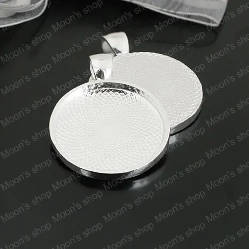 Wholesale Outer 28mm Inner 25mm Silver color Round Alloy Cameo Settings Pendants Backs Findings 6 pieces(JM3554)