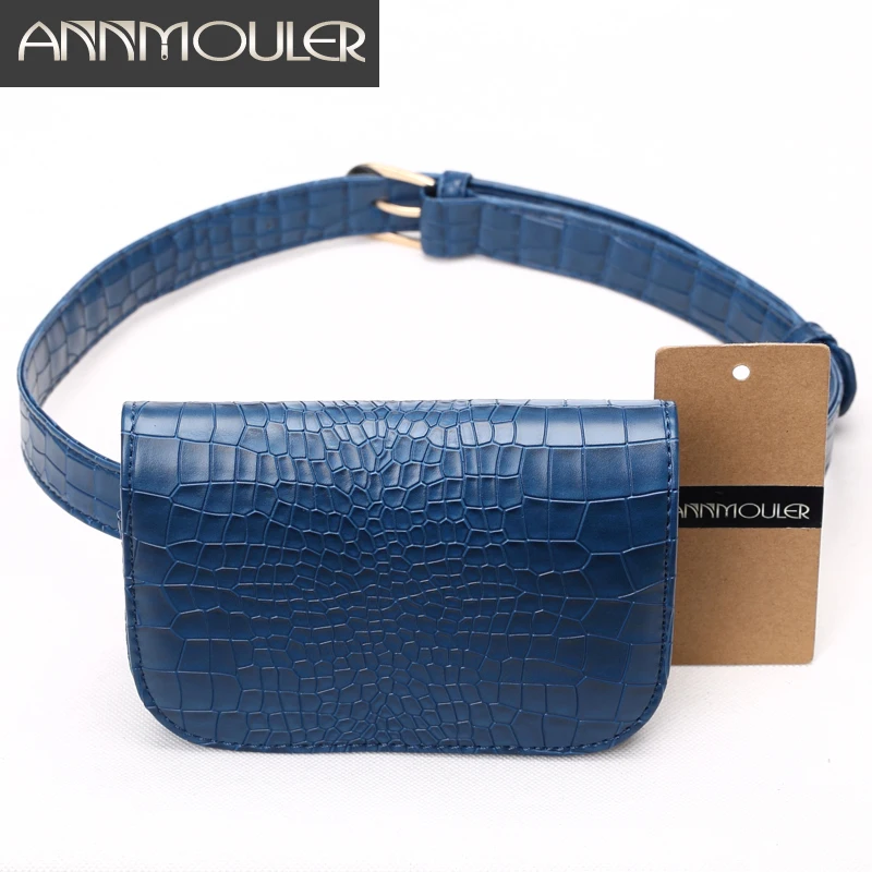Annmouler Fashion cukierki kolor talii torba wzorek z aligatorem kobiety saszetka biodrowa czarny regulowany pas biodrowy Pu śmieszne torby