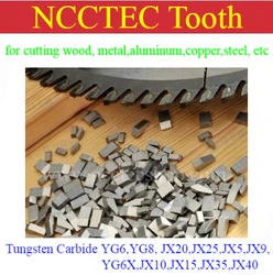 Teste YG6 Carburo di tungsteno cobalto Sega Dente denti segmenti, YG8, JX20, JX25, JX5, JX9, YG6X, JX10, JX15, JX35, JX40 per Boschi, alluminio