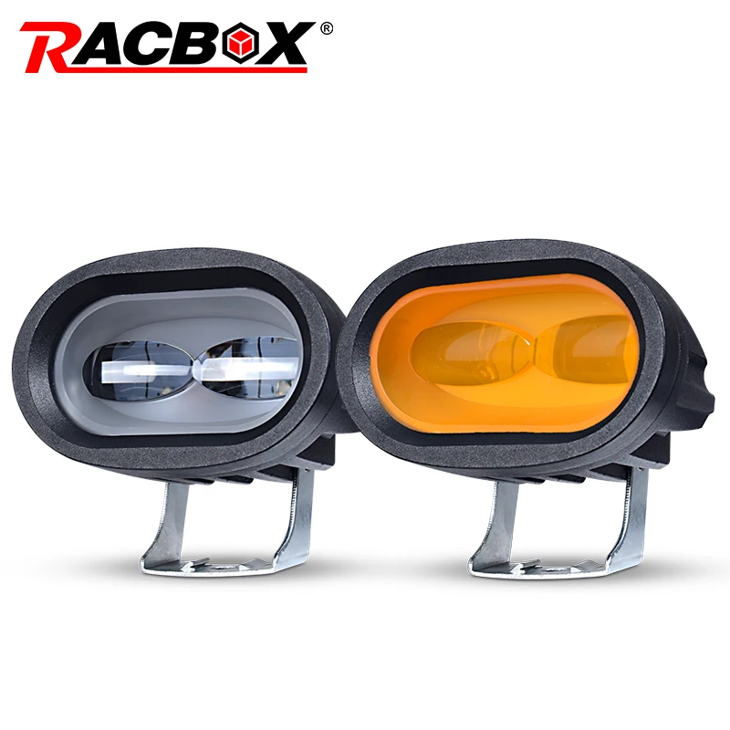 RACBOX 6D Lens Amber LED Work Light Bar Auto Driving Fog Lights Offroad Spotlight Lamp Truck SUV ATV Led Car Retrofit Styling