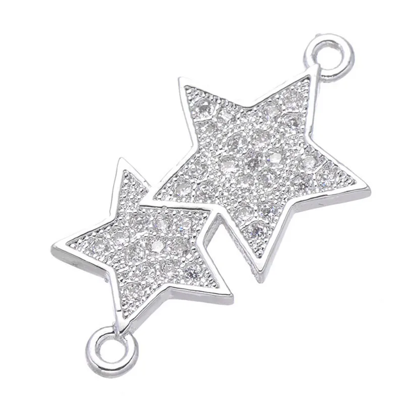 5 pieces Shining Zircon Double Star Charms For Bracelet Jewelry Making Diy Micro Pave Connectors Wholesale Berloques