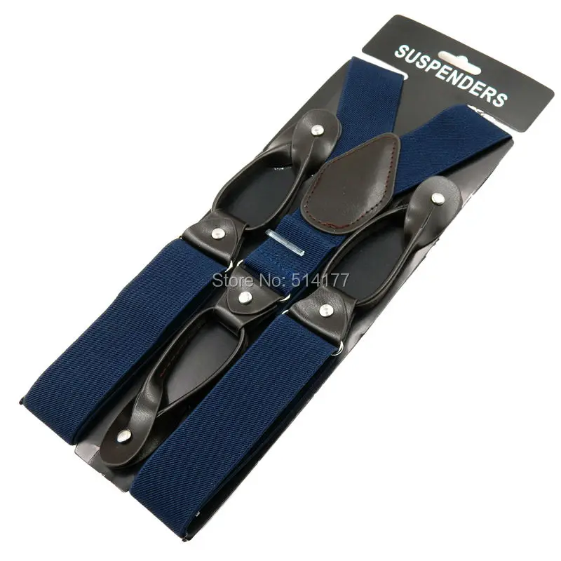 ปุ่มSuspendersคน/Qomenจัดฟันแฟชั่นปรับหนังPU Suspenders bretelles Y-กลับligas Tirantes 3.5*120เซนติเมตร