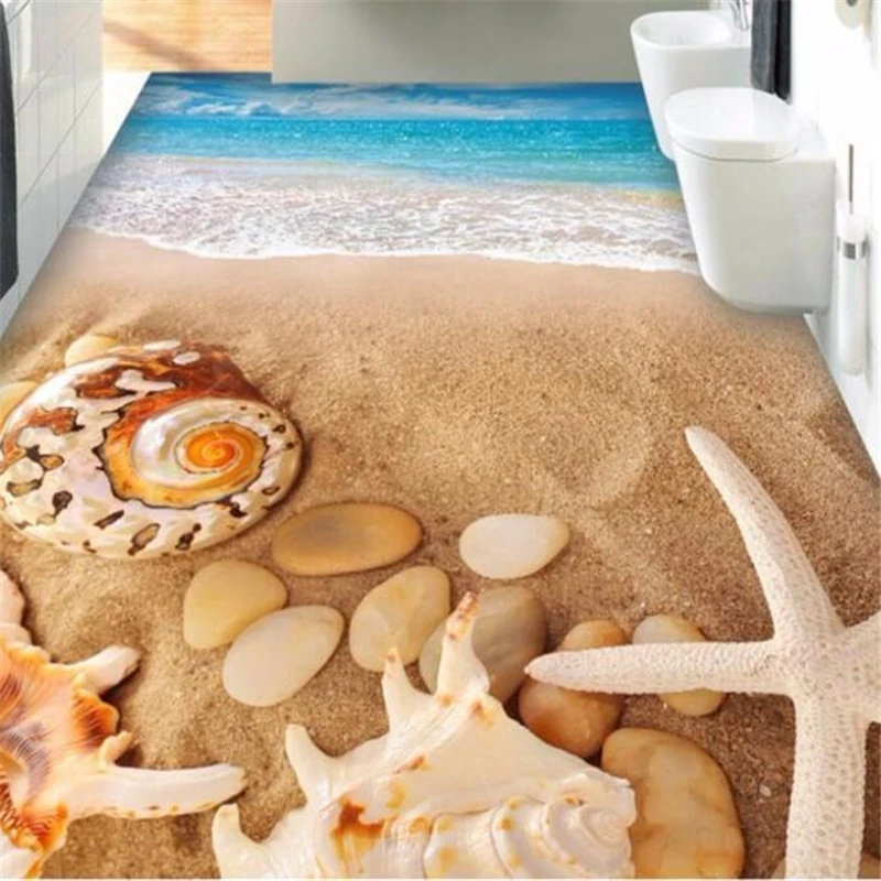 

wellyu Custom 3D flooring stickers Beach conch shell 3D bedroom Self-adhesive flooring 3d papel de parede papier peint mural