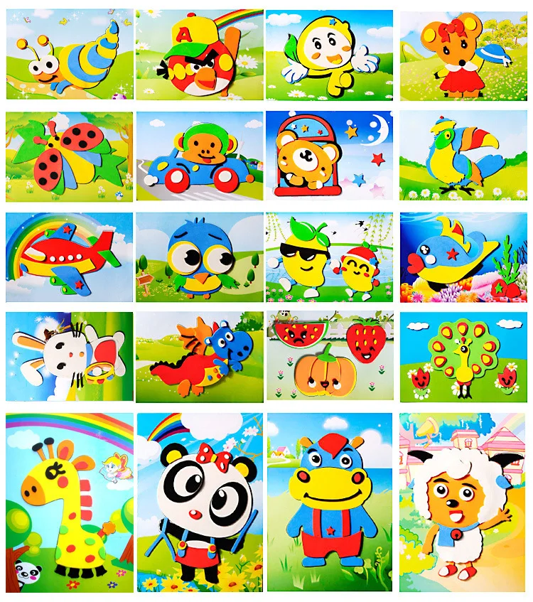 10 designs/lot 3D EVA Foam Sticker DIY Cartoon Animal Puzzle For Children Kids Multi-patterns Styles Toys for Children Gift