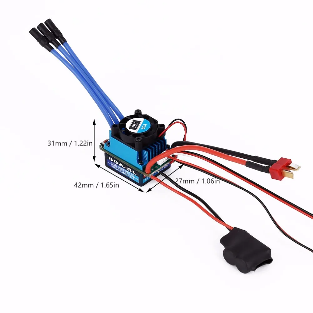 Universal Racing 60A Esc Geen Gevoel Borstelloze Motor Electric Speed Controller Auto Accessoire Voor 1:10 Rc Auto Truck Off-road