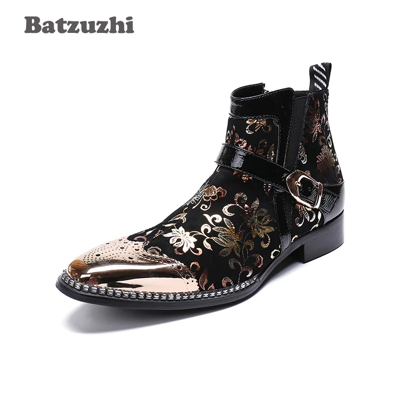 Batzuzhi Rock zapatos de hombre Men Boots Ankle Black Gold Leather Dress Boots Men Motorcycle botas hombre Italy Party Boots Man