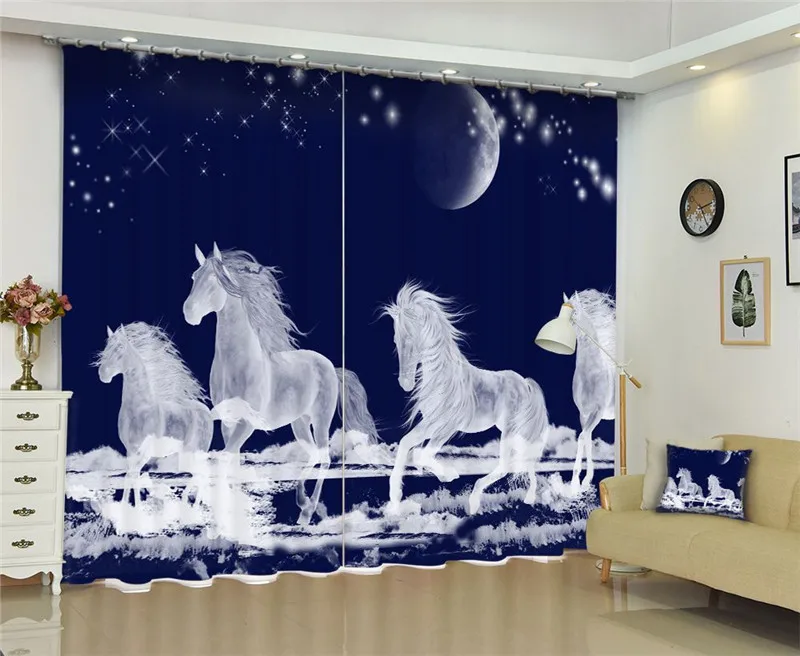 White Flying horse Luxury Blackout 3D Window Curtains Living Room Bedroom Drapes Cortinas Rideaux Customized size pillowcase