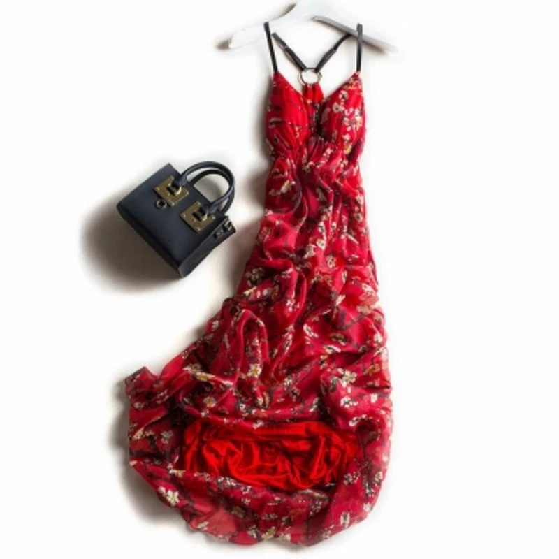 

Women Christmas Party dresses Silk Dress Women Elegant Beach Long Red Party dresses Women Printed High Quality Clothing