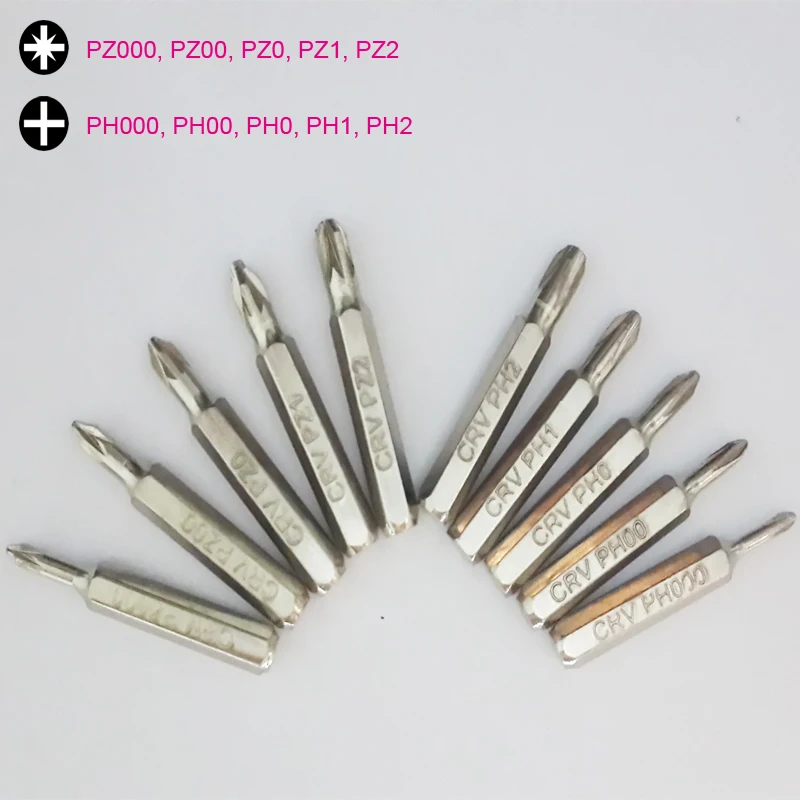 New CR-V Screwdriver Bit Set Including PZ000, PZ00, PZ0, PZ1, PZ2, PH000, PH00, PH0, PH1, PH2, Pozidriv and Phillips Bits, 10pcs