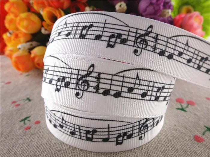 14122324, 7/8" 22mm, 1.5" 38mm Grosgrainbänder mit Musiknoten-Druck, Haaraccessoires, 10 Yards – Detail 5