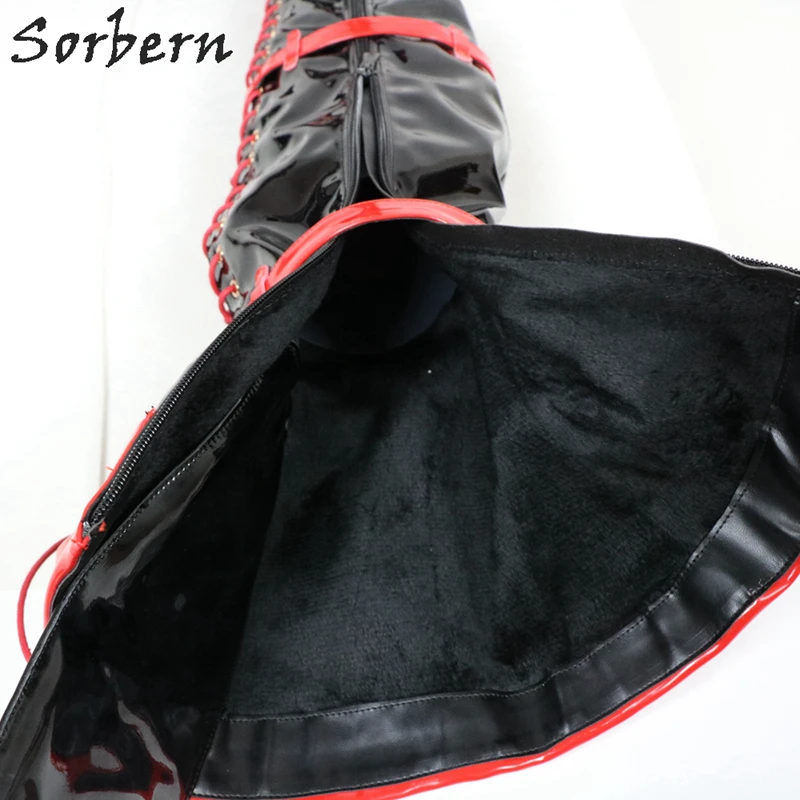 Sorbern Unisex Thigh High Boots Platform Shoes Crossdresser Black Red Platforms Lace Up Boots Custom Boots For Thick Legs