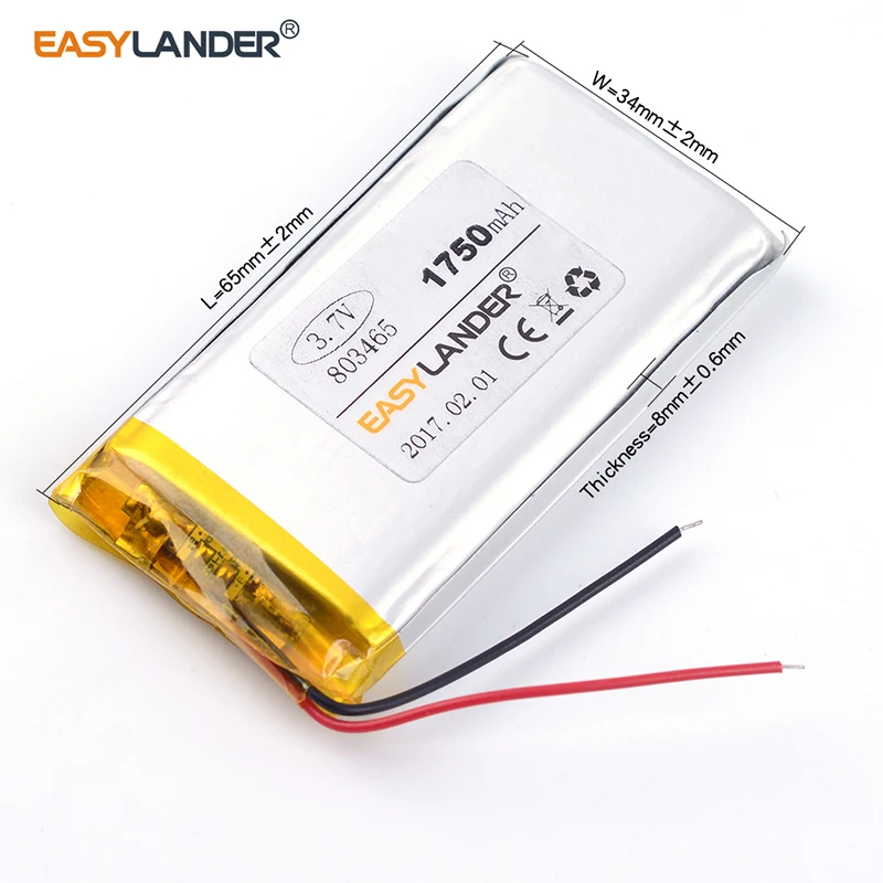 Batería recargable de polímero de litio para teléfono, dispositivo de carga IPTV, 803465, 3,7 V, 1750mAh, para mp3, mp4, mp5, DVR, GPS, power bank, decodificador 803565