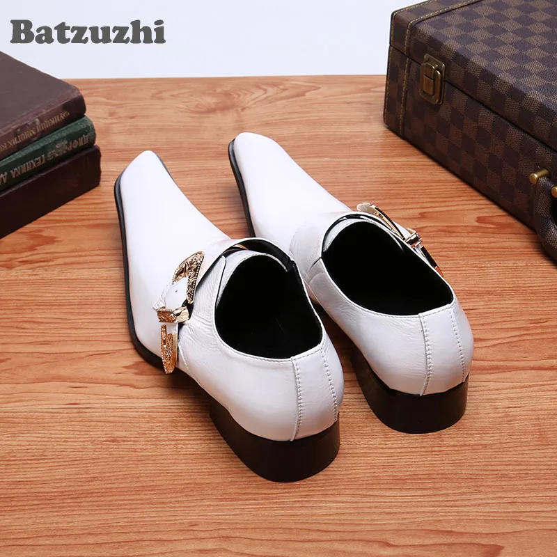 Batzuzhi Fashion Men Leather Shoes Genuine Leather Dress Shoes for Men White Leather Wedding Shoes Male Zapatos Hombre,Big US12