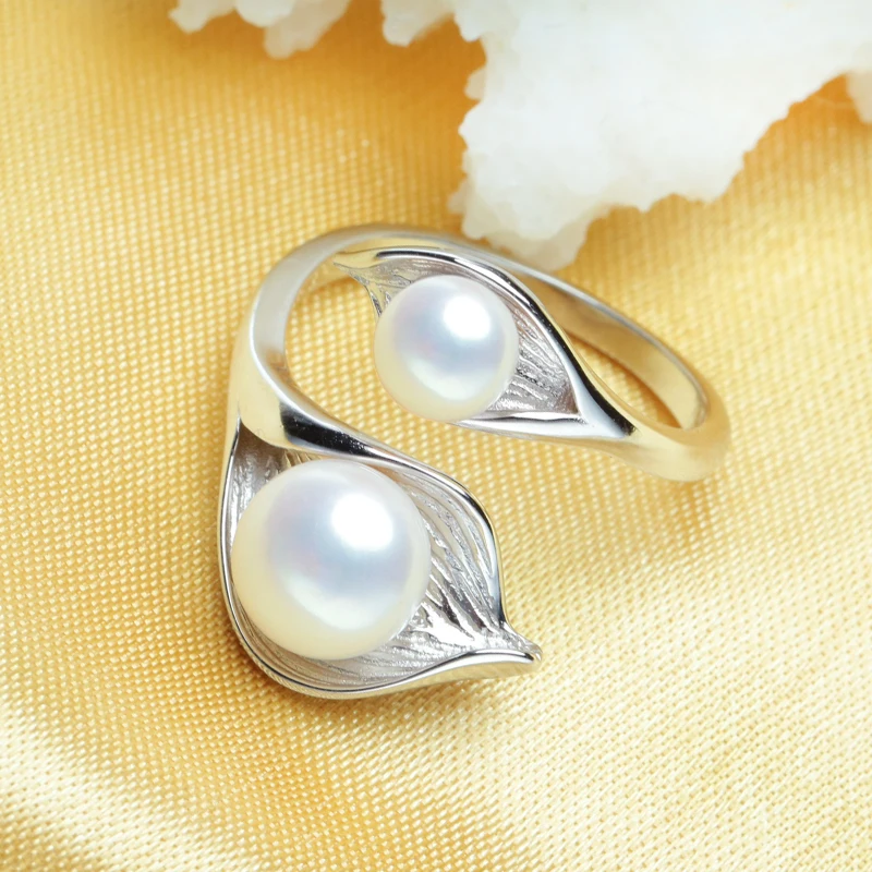 FENASY Natural Freshwater Double Pearl Ring  Fashion Leaf Cocktail 925 Sterling Silver Rings For Women Party Jewelry Wholesale