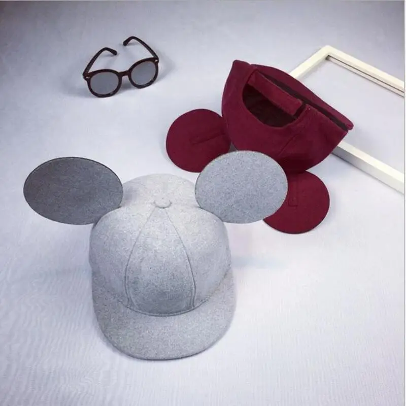 2019 New Cartoon Cute Winter Big Ears Snapback Hats Girls Hat Hip Hop Baseball Caps Female 100% Real Wool Hat For Women