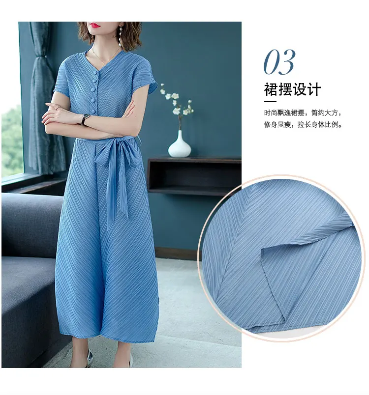 

HOT SELLING Cultivate one's morality show new fold belt split v-neck button short sleeve asymmetrical dresses IN STOCK