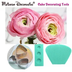 European Rose Petal Double Side Veiners Flower Cutter Cake Decorating Fondant Sugarcraft Ranunculus Mould Ranuncula Sugar Mold