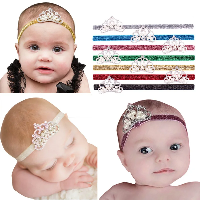 Solid Crown Pearl Baby Girl Hairband Newborn Headwear Children Hair Accessories Kids Hairs Combs Elastic Hair Bands 200pcs/lot