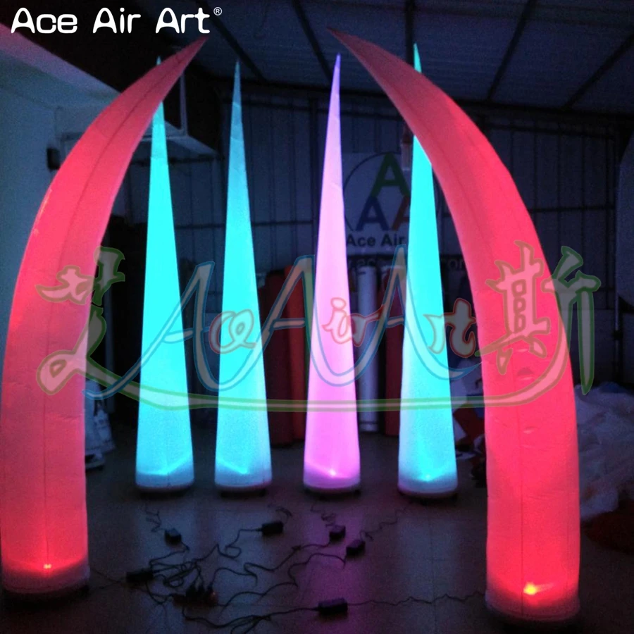 Customized LED Inflatable 4 PCS Straight Cones and 2 PCS Curve Cones Lighting Stage Yard Decoration for Sale