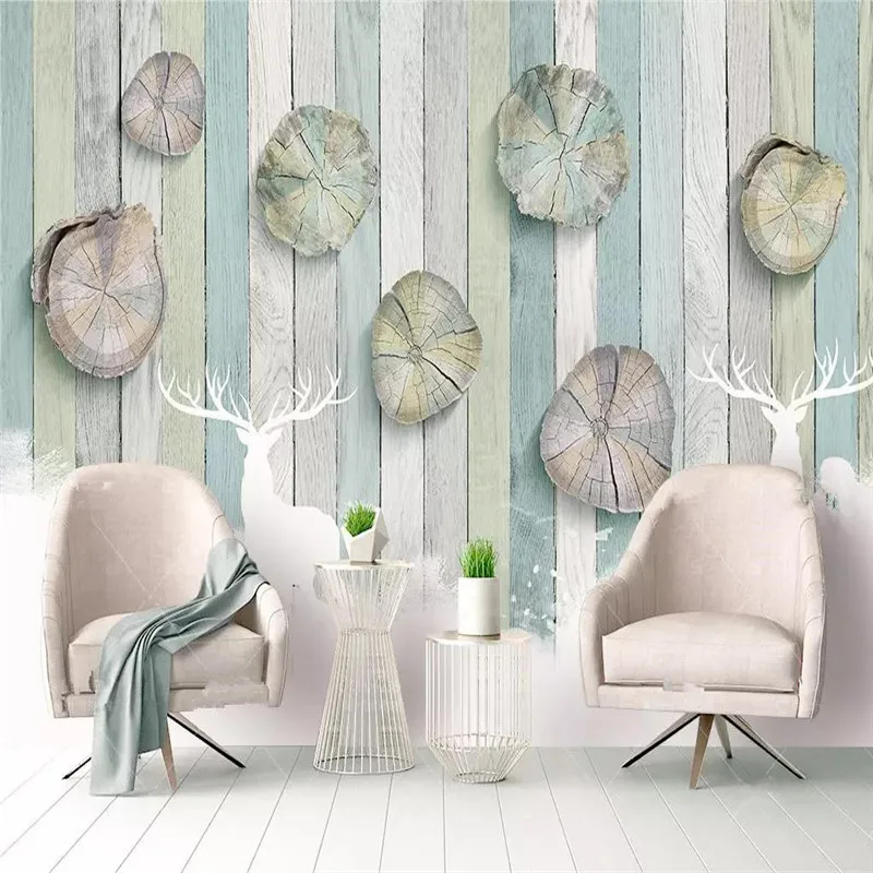 

Custom photo wallpaper 3d three-dimensional wood grain annual ring elk color TV background wall professional production mural