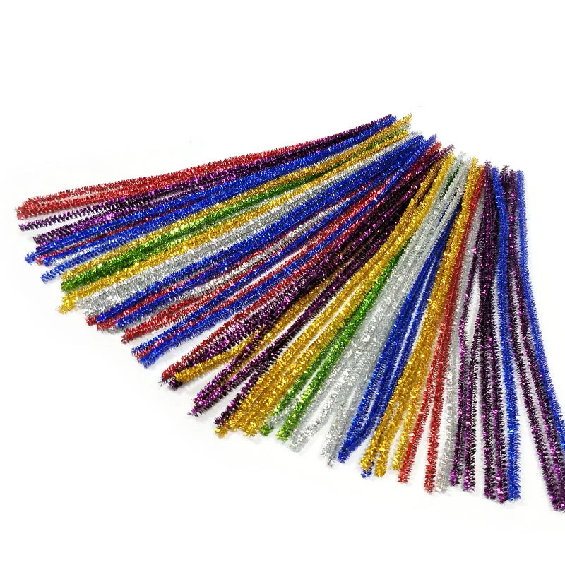 100 stücke Glitter Chenille Vorbauten Pfeifenreiniger Plüsch Lametta Vorbauten Verdrahtete Sticks Kinder Pädagogisches DIY Handwerk Liefert Spielzeug Crafting