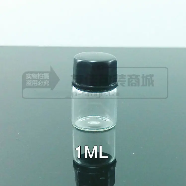 

1ml transparent Glass Essential Oil Bottle With black plastic screw cap. 1 ml Essential Oil Container,mini glass sample bottle,