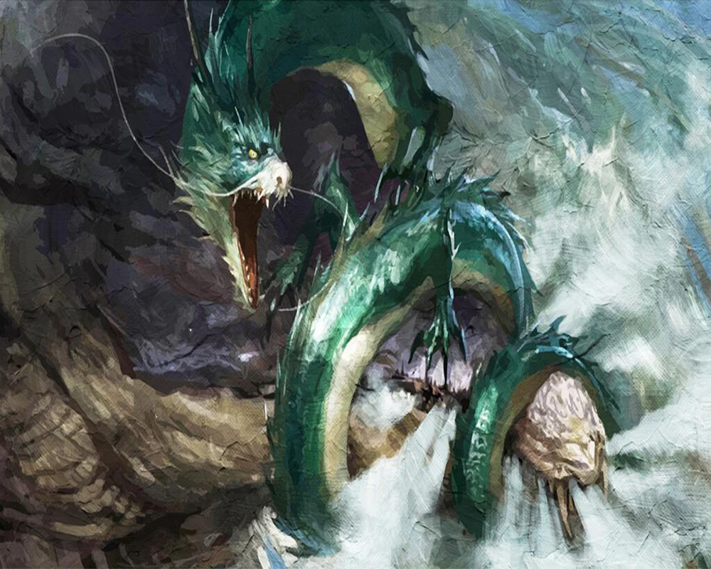 

Custom wallpaper Hand-painted green dragon background wall