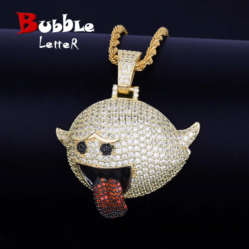 

Bubble Letter Flying Ghost Hip Hop Pendant Gold Color Bling Cubic Zircon Men's Necklace Jewelry