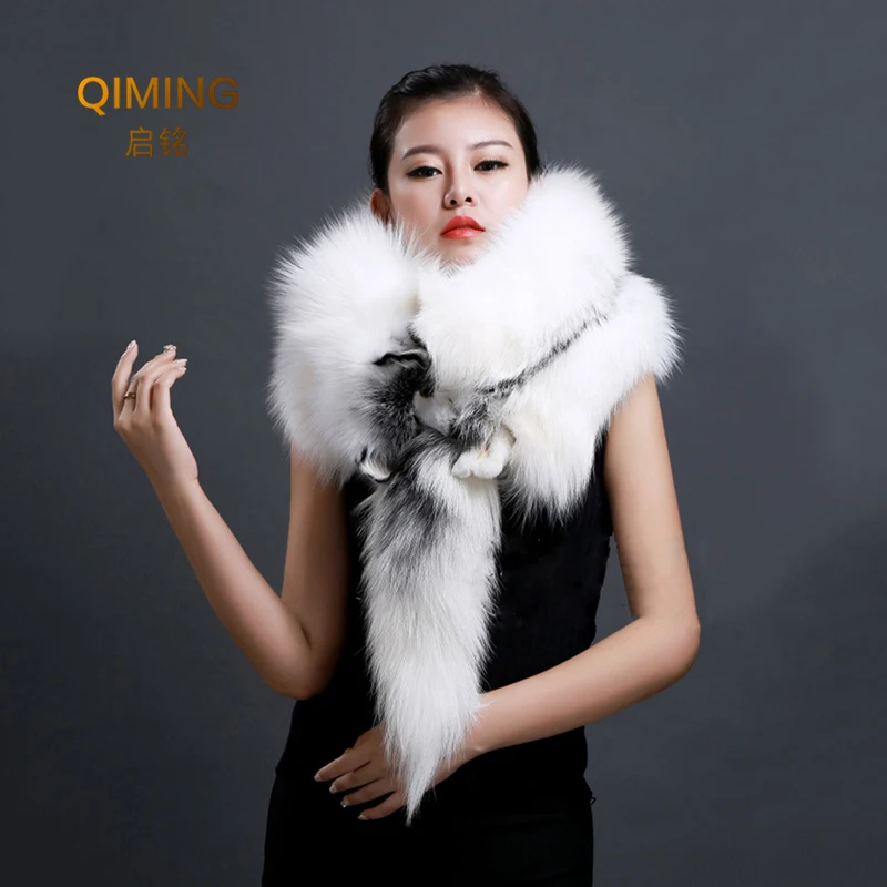 Party Luxury Brand Real Fur Scarves Neck Warmer Women Winter Genuine Whole Fox Fur Collar Ring Warm Soft Large Fox Fur Scarf