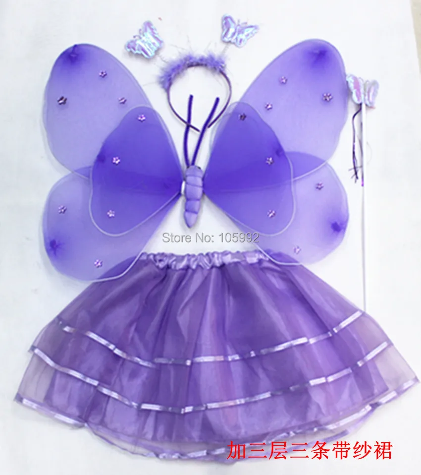 

Butterfly wing set(wing,Princess dance dress,headband,fairy wand)/Angel wing/Party accessories 7colours 10sets/lot festa natal