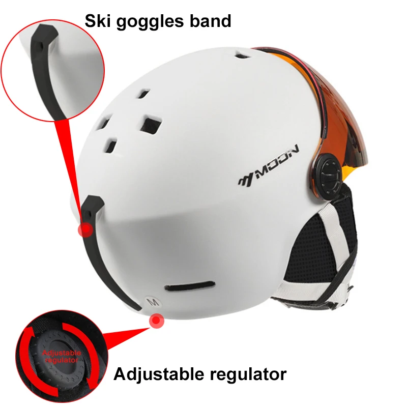 MOON Skiing Helmet Integrally-Molded PC+EPS High-Quality Ski Helmet Goggles Outdoor Sports Ski Snowboard Skateboard Helmets Mens