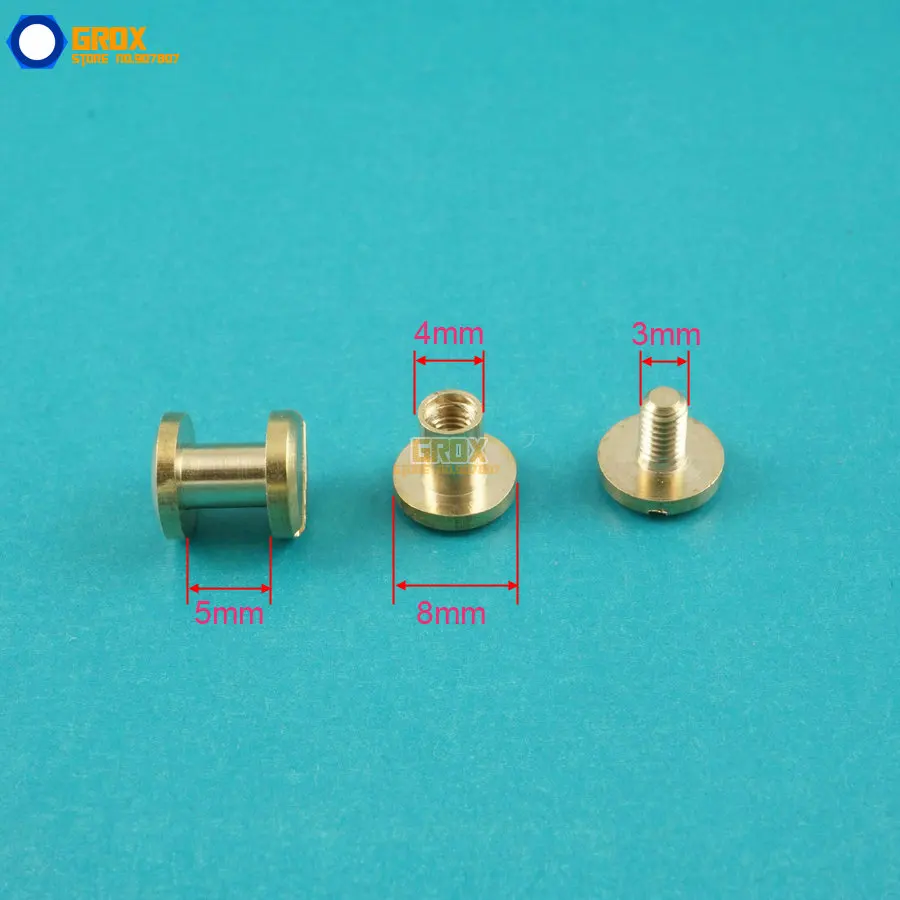 50 Set 8*5mm Solid Brass Rivet Chicago Screw for Leather Craft Belt Wallet / Flat