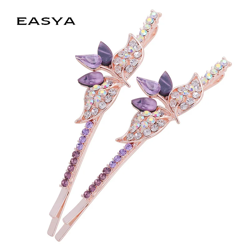 EASYA Fashion Rhinestone Crystal Flower Hairpin Hair Accessories For Women Girls Sparkling Hairgrips Pour Chevens